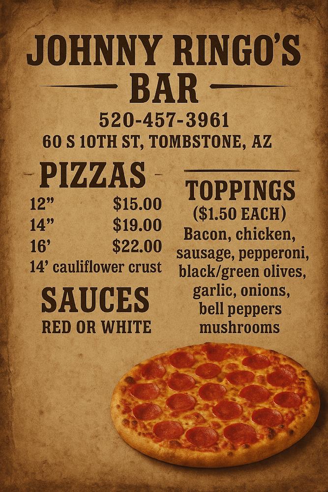 Johnny Ringo's Bar Menu image 1